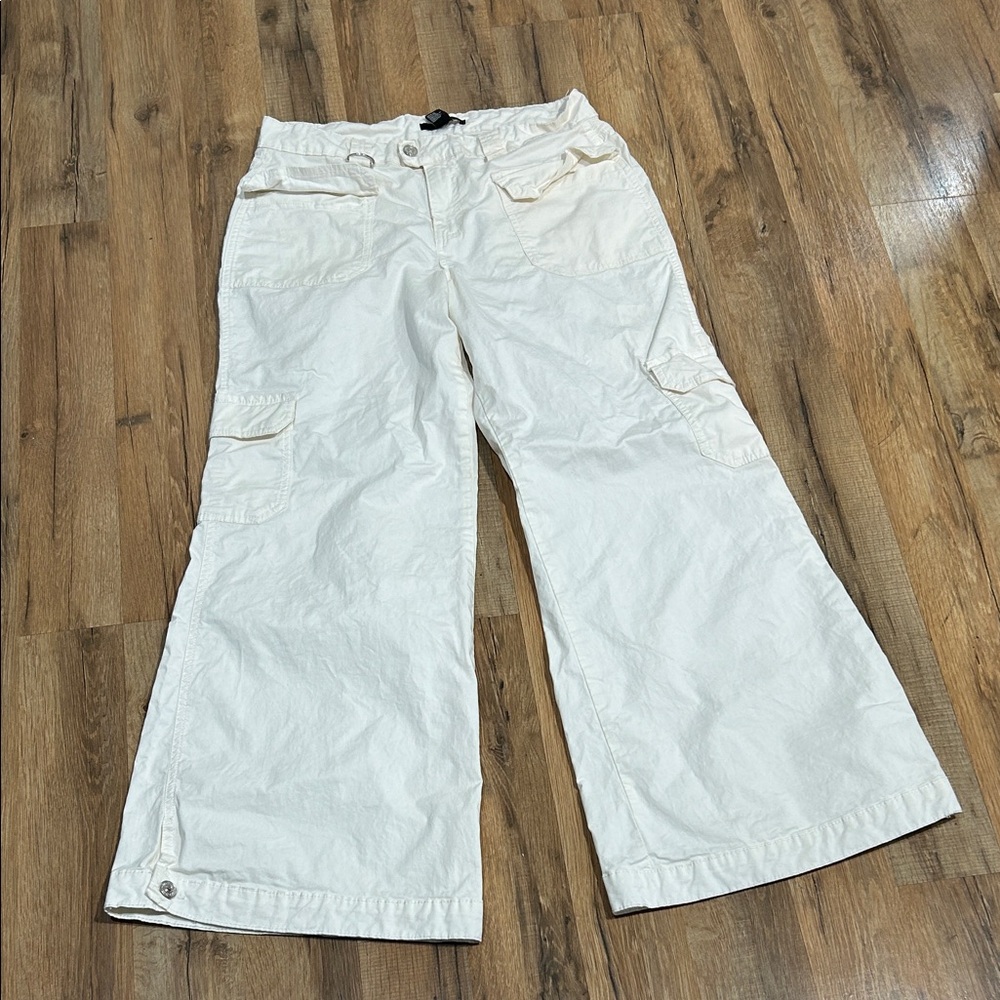 FOREVER 21 WOMEN CREAM WIDE LEG CARGO PANT Sz LG